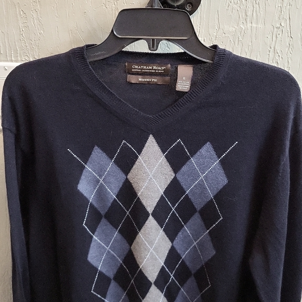 Chatham Road Argyle Cashmere Blend V Neck Long Sleeve Sweater
